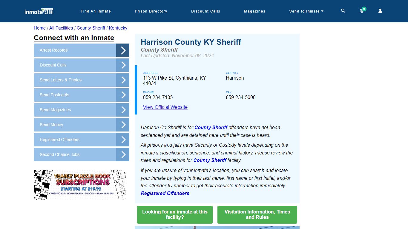 Harrison County KY Sheriff - Inmate Locator